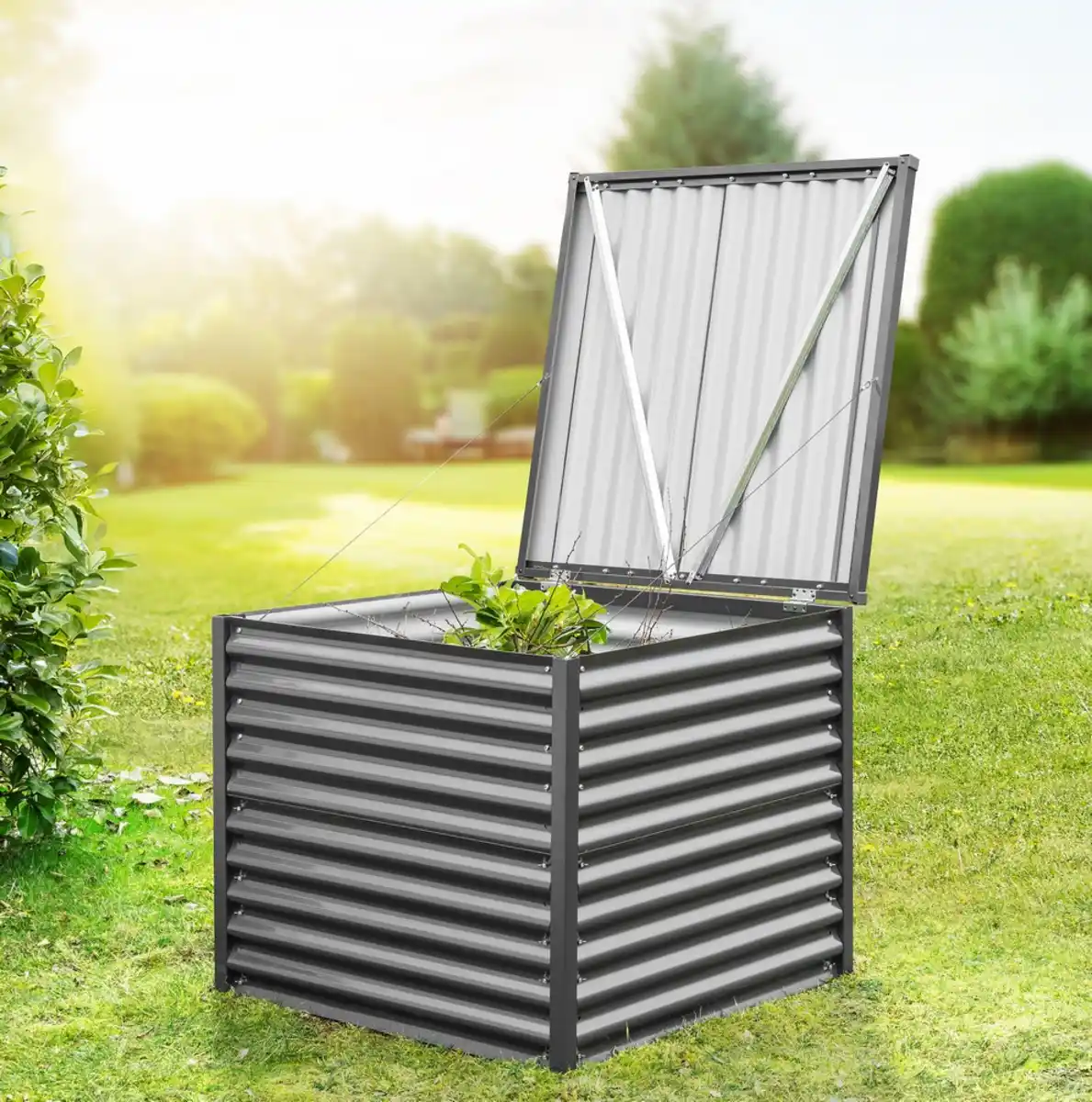 Bild 2 von Komposter aus Stahl mit Deckel, ca. 98 x 98 x 85 cm - Grau