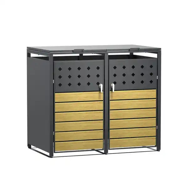 Bild 3 von 2er Mülltonnenverkleidung in Holzoptik, ca. 132 x 80 x 116 cm - Anthrazit