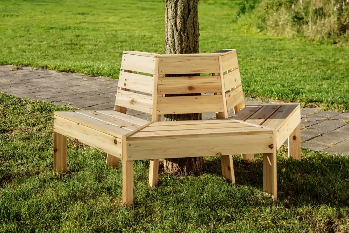 Bild 1 von Baumbank 4-Eckig & 180°, ca. 74 x 167 x 75 cm aus Tannenholz