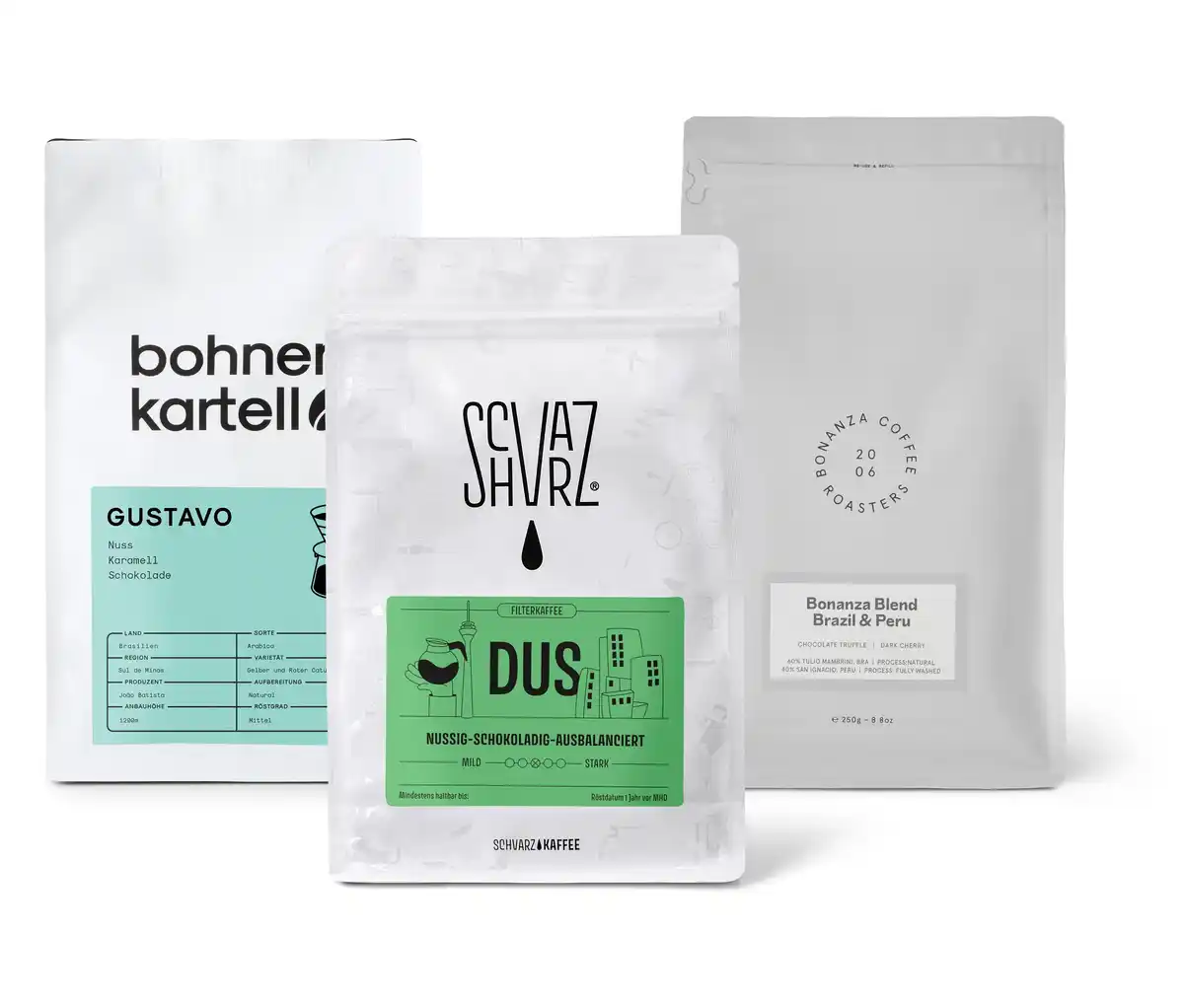 Bild 1 von Filterkaffee Probierset "Dreierpack schokoladig" - 3x 250 g Ganze Bohne