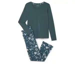 Pyjama-Set, petrol mit floralem Alloverprint