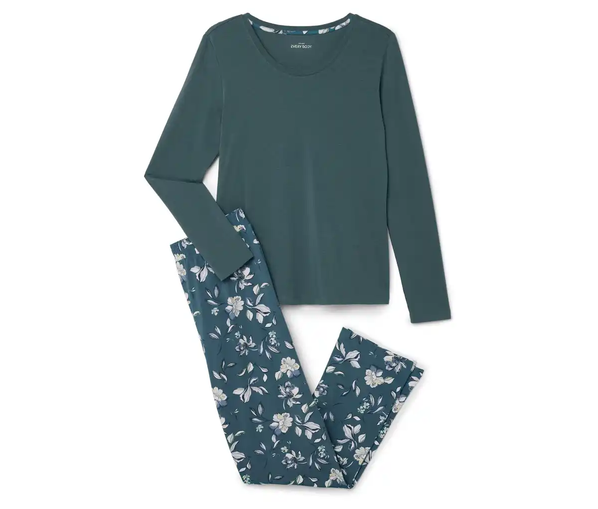 Bild 1 von Pyjama-Set, petrol mit floralem Alloverprint