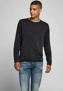 Jack & Jones Rundhalspullover JJELEO aus pflegeleichter Baumwollqualität unifarben, modisch, schmal, Baumwolle, Rundhals