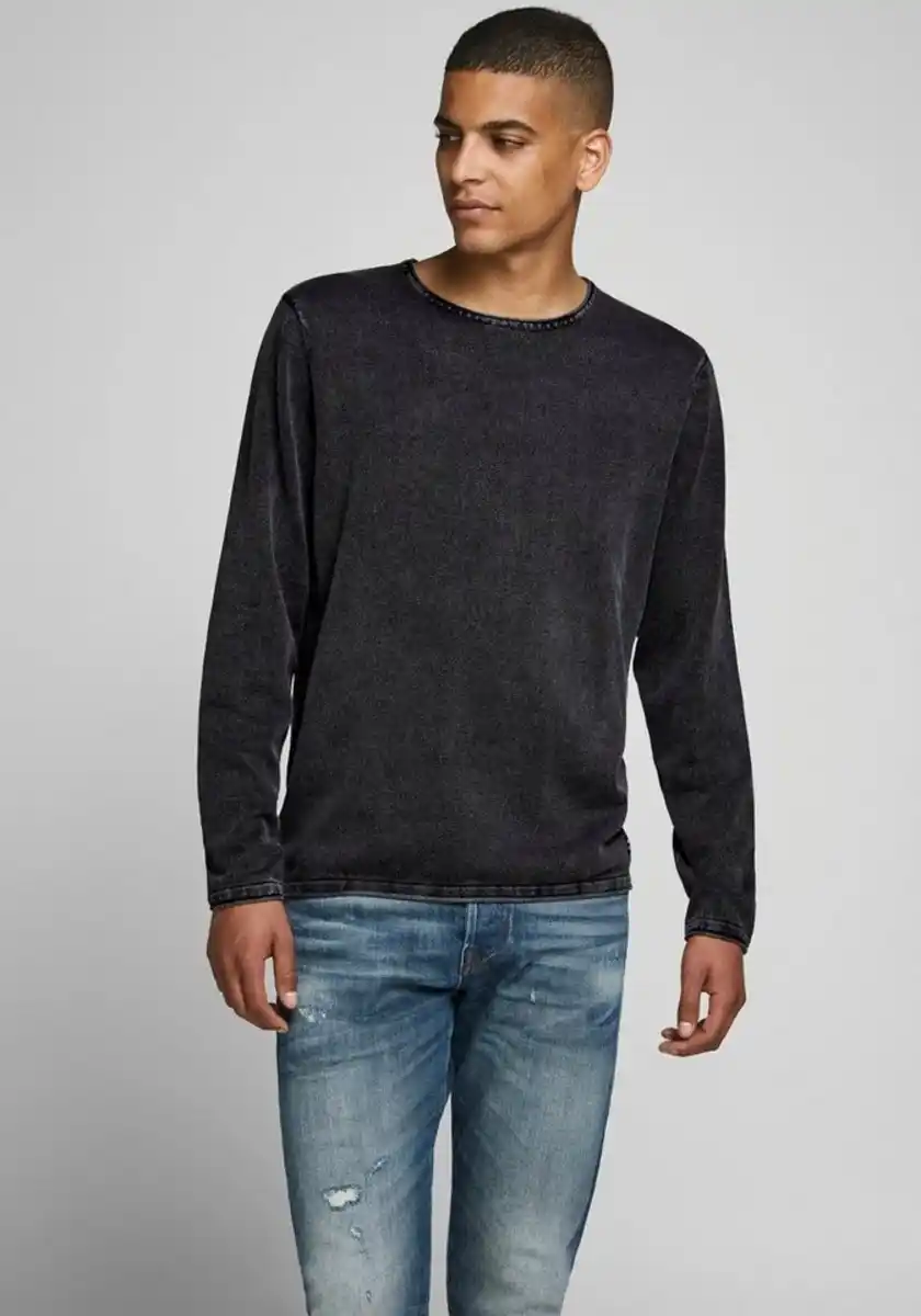 Bild 1 von Jack & Jones Rundhalspullover JJELEO aus pflegeleichter Baumwollqualität unifarben, modisch, schmal, Baumwolle, Rundhals