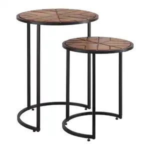 Beistelltischset in Schwarz/Akaziefarben, Schwarz, Akaziefarben