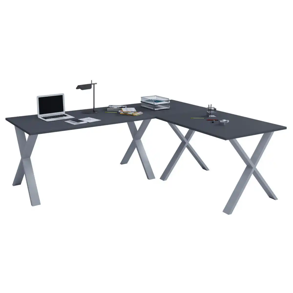 Bild 1 von Mid.you Eckschreibtisch, Anthrazit, Silber, Metall, Holzwerkstoff, U-Form, 160x76x190 cm, seitenverkehrt montierbar, Arbeitszimmer, Schreibtische, Eckschreibtische