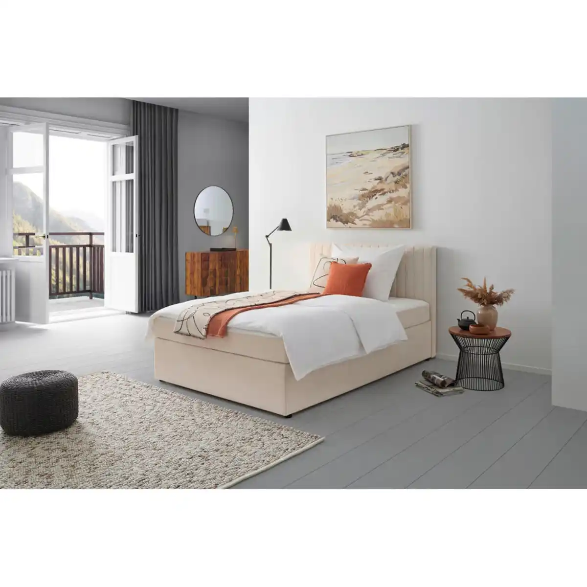 Bild 1 von Mid.you Boxbett, Creme, Holz, Textil, Tanne, H3, 7-Zonen, Höhe ca. 20 cm, 140x200 cm, Schlafzimmer, Betten, Boxspringbetten