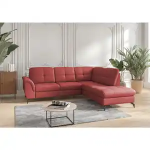 Sit & More Ecksofa Zora E, Rot, Leder, Echtleder, Nappaleder, 5,5-Sitzer, Ottomane rechts, L-Form, 244x212 cm, Goldenes M, Made in Europe, DGM-Klimapakt, Schlafen auf Sitzhöhe, Rücken echt, Armteil