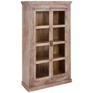 Livetastic Vitrine, Weiß, Metall, Mangoholz, Holz, 6 Fächer, 110x190x45 cm, Holzmöbel, Holzschränke, Vitrinen Holz, Vitrinenschränke Holz