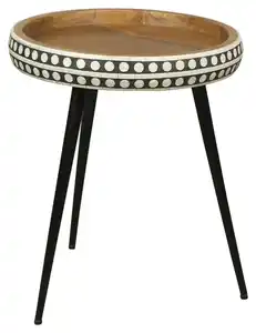 Beistelltisch Jana ca.35x42x35cm Mangoholz massiv, Naturfarben, Schwarz, Weiß