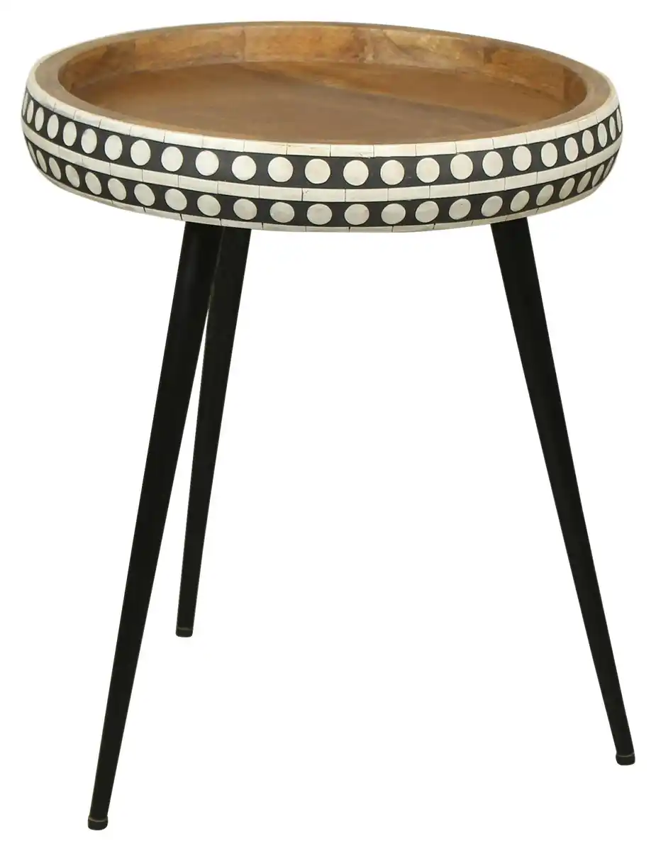 Bild 1 von Beistelltisch Jana ca.35x42x35cm Mangoholz massiv, Naturfarben, Schwarz, Weiß