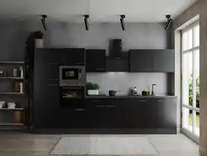 Küchenblock Oliver m. Geräten Schwarz, Grau, Schwarz