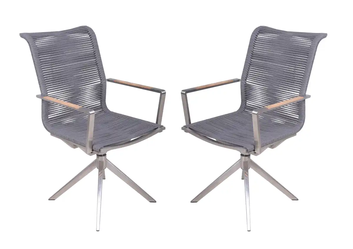 Bild 1 von Gartenstuhl-Set Rubiera Anthrazit/Teak 2er-Set, Anthrazit, Braun, Silberfarben