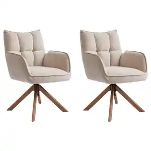 Livetastic Armlehnstuhl-Set Marilla, Creme, Beige, Textil, Eiche, Schichtholz, Sternfuß, 59x86x65 cm, Sitzfläche 360° drehbar, automatische Rückholfunktion, gepolsterte Armlehnen, Esszimmer, Stü