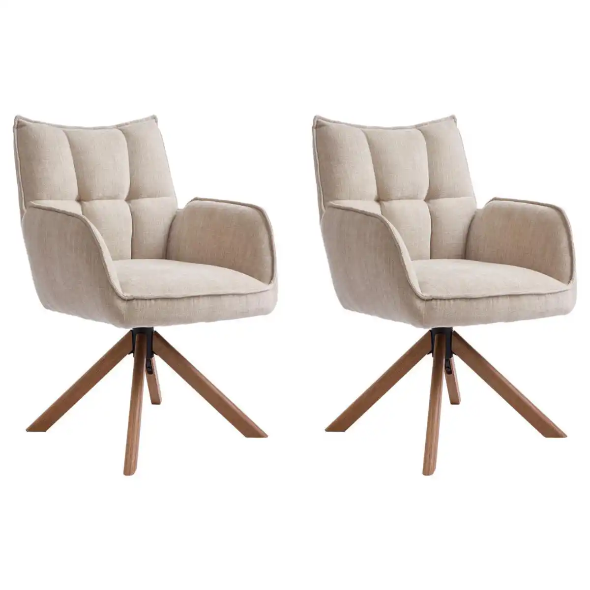 Bild 1 von Livetastic Armlehnstuhl-Set Marilla, Creme, Beige, Textil, Eiche, Schichtholz, Sternfuß, 59x86x65 cm, Sitzfläche 360° drehbar, automatische Rückholfunktion, gepolsterte Armlehnen, Esszimmer, Stü