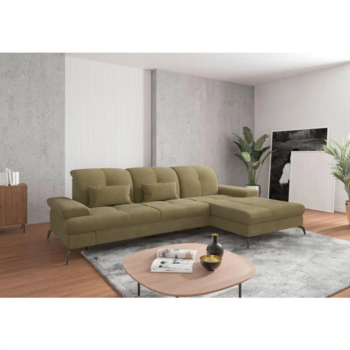 Bild 1 von Sit & More Ecksofa, Olivgrün, Textil, 4,5-Sitzer, Ottomane rechts, L-Form, 279x185 cm, Goldenes M, Oeko-Tex® Standard 100, Made in Europe, DGM-Klimapakt, Rücken echt, Armteil links, rechts, Wohnzi