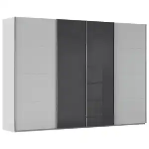 Novel Schwebetürenschrank, Schwarz, Seidengrau, Holzwerkstoff, 8 Fächer, 316x223x68 cm, Blauer Engel, Goldenes M, BQ - Bündnis für Qualität, Made in Germany, Typenauswahl,  umfangreiches Zubehö