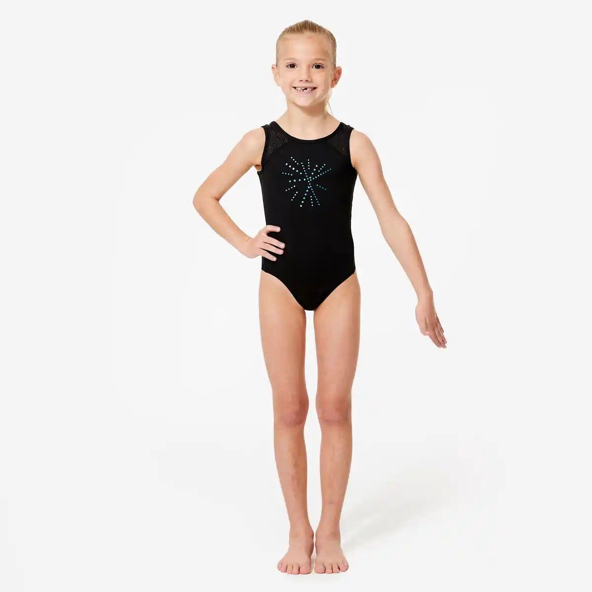 Bild 1 von DOMYOS Gymnastikanzug Turnanzug Mädchen Ärmellos - 540 schwarz mit blauen Pailletten