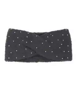 Strick-Stirnband Strass, schwarz