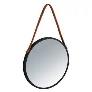 Wenko Wandspiegel, Braun, Schwarz, Metall, Kunststoff, Leder, rund, 30x30x3 cm, Spiegel, Wandspiegel