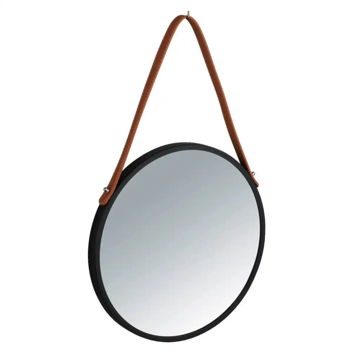 Bild 1 von Wenko Wandspiegel, Braun, Schwarz, Metall, Kunststoff, Leder, rund, 30x30x3 cm, Spiegel, Wandspiegel