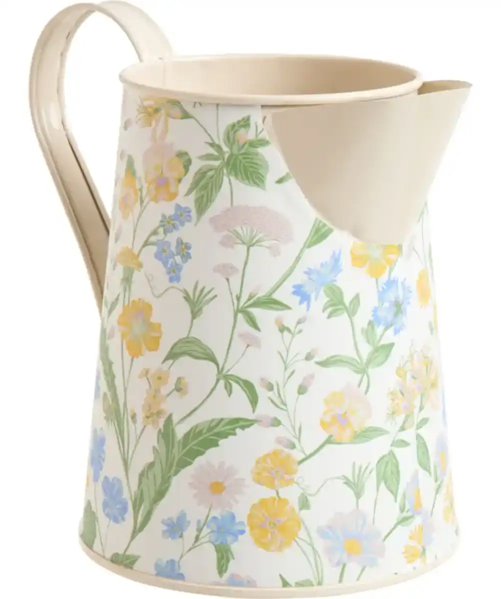 Bild 1 von Garten Zinkkanne mit Blumen, weiß bedruckt