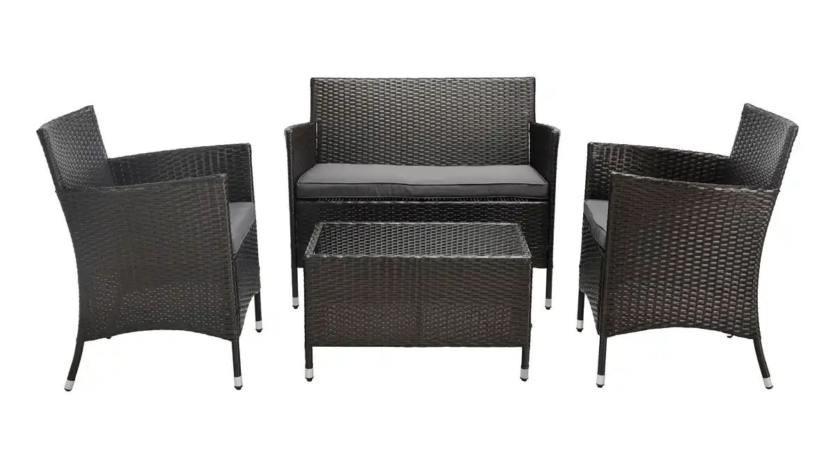 Bild 1 von Gartenmöbel Set 4-teilig Polyrattan schwarz mit Kissen - SOLI