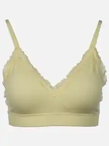 Damen Soft BH seamless mit Ripp und Spitze Gelb