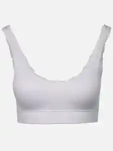 Damen Bustier seamless mit Rippe und Spitze Weiß