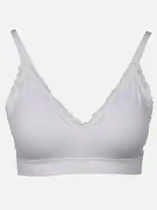 Damen Soft BH seamless mit Ripp und Spitze Weiß