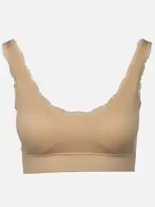 Damen Bustier seamless mit Rippe und Spitze Weiß