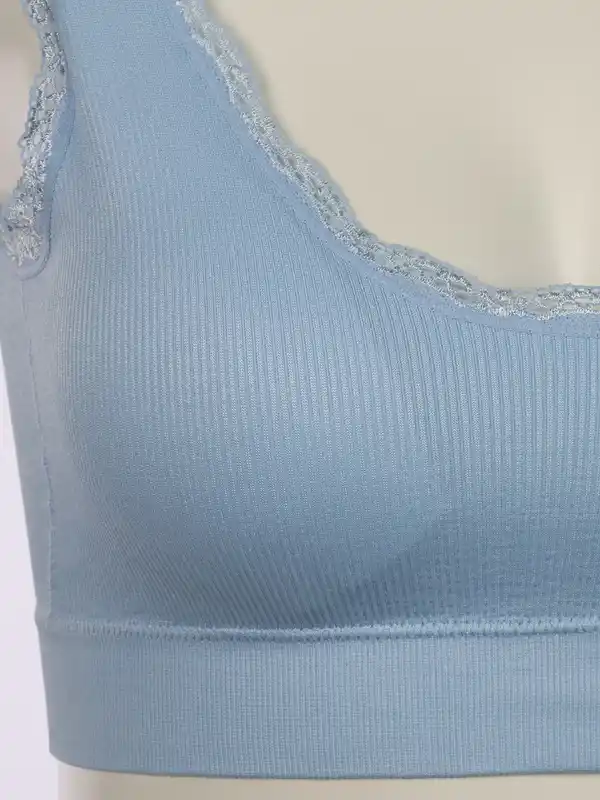 Bild 3 von Damen Bustier seamless mit Rippe und Spitze Blau