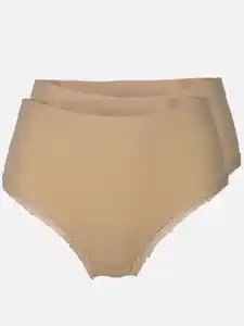 Damen Taillenslip im 2er Pack mit Ripp und Spitze Weiß