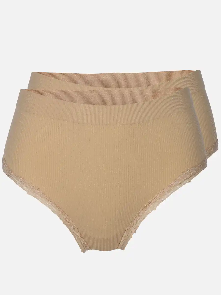 Bild 1 von Damen Taillenslip im 2er Pack mit Ripp und Spitze Weiß