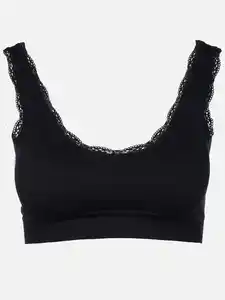 Damen Bustier seamless mit Rippe und Spitze Schwarz