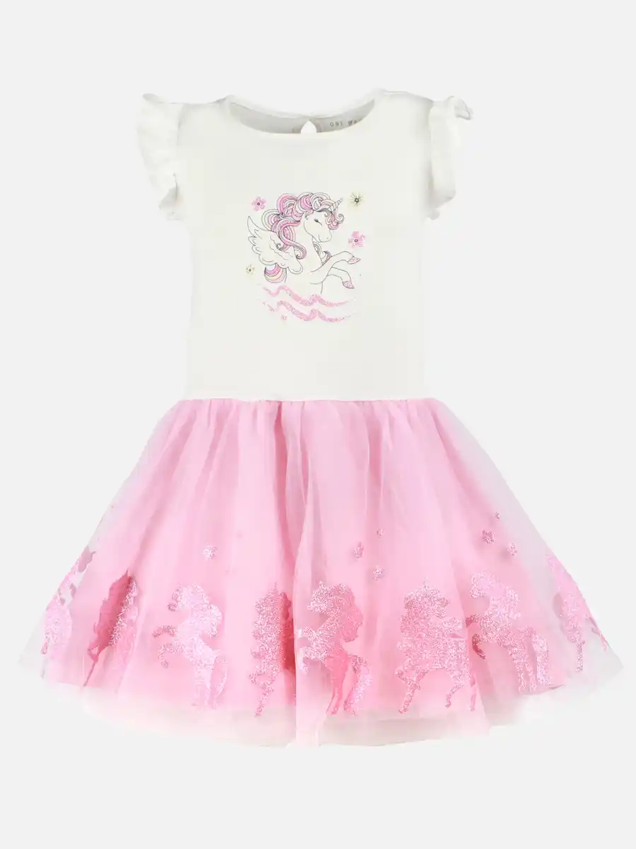 Bild 1 von Mädchen Tüllkleid mit Glitzerprint mit Einhorn Rosa