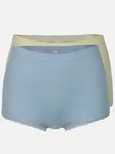 Damen Panty seamless im 2er Pack mit Ripp und Spitze Blau
