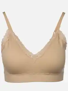 Damen Soft BH seamless mit Ripp und Spitze Weiß