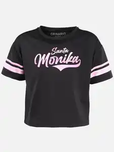 Mädchen Cropped Shirt mit Print Schwarz