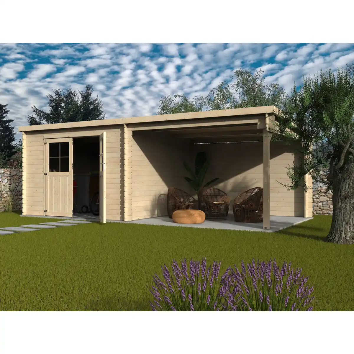 Bild 1 von décor et jardin Gerätehaus 'Eden' Fichte natur Pultdach, Doppeltür mit Kunststoffverglasung 629 x 298 x 213 cm