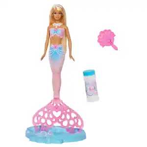 Barbie Bubble Sparkle Meerjungfrau-Puppe mit Seifenblasenfunktion, Seifenblasenlösung und Haarbürste enthalten, 1 Stk