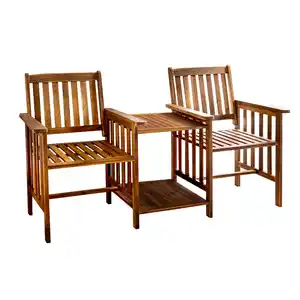 2-Sitzer-Gartenbank mit Beistelltisch klappbar aus Akazienholz, ca. 163 x 63 x 91 cm - Braun