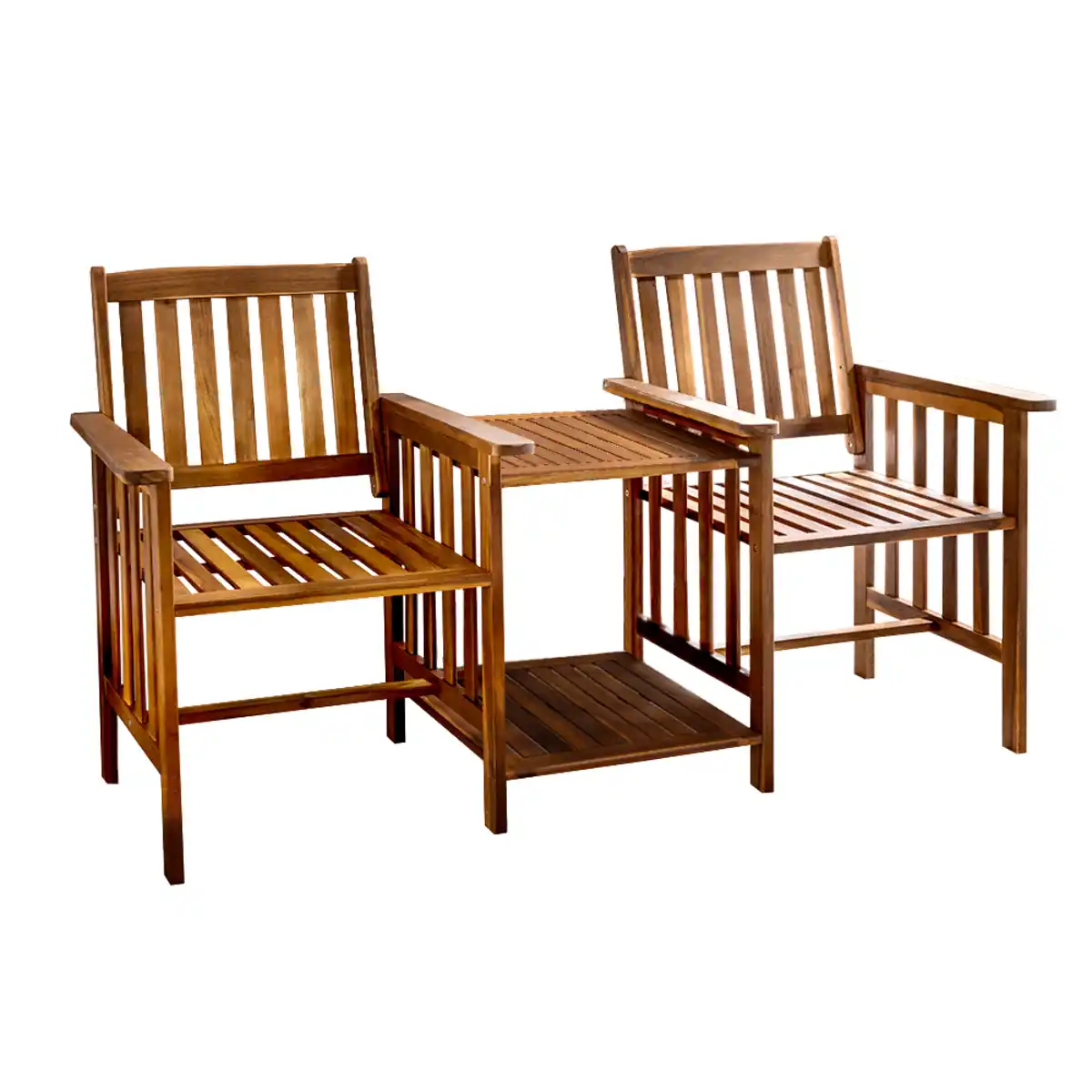 Bild 1 von 2-Sitzer-Gartenbank mit Beistelltisch klappbar aus Akazienholz, ca. 163 x 63 x 91 cm - Braun