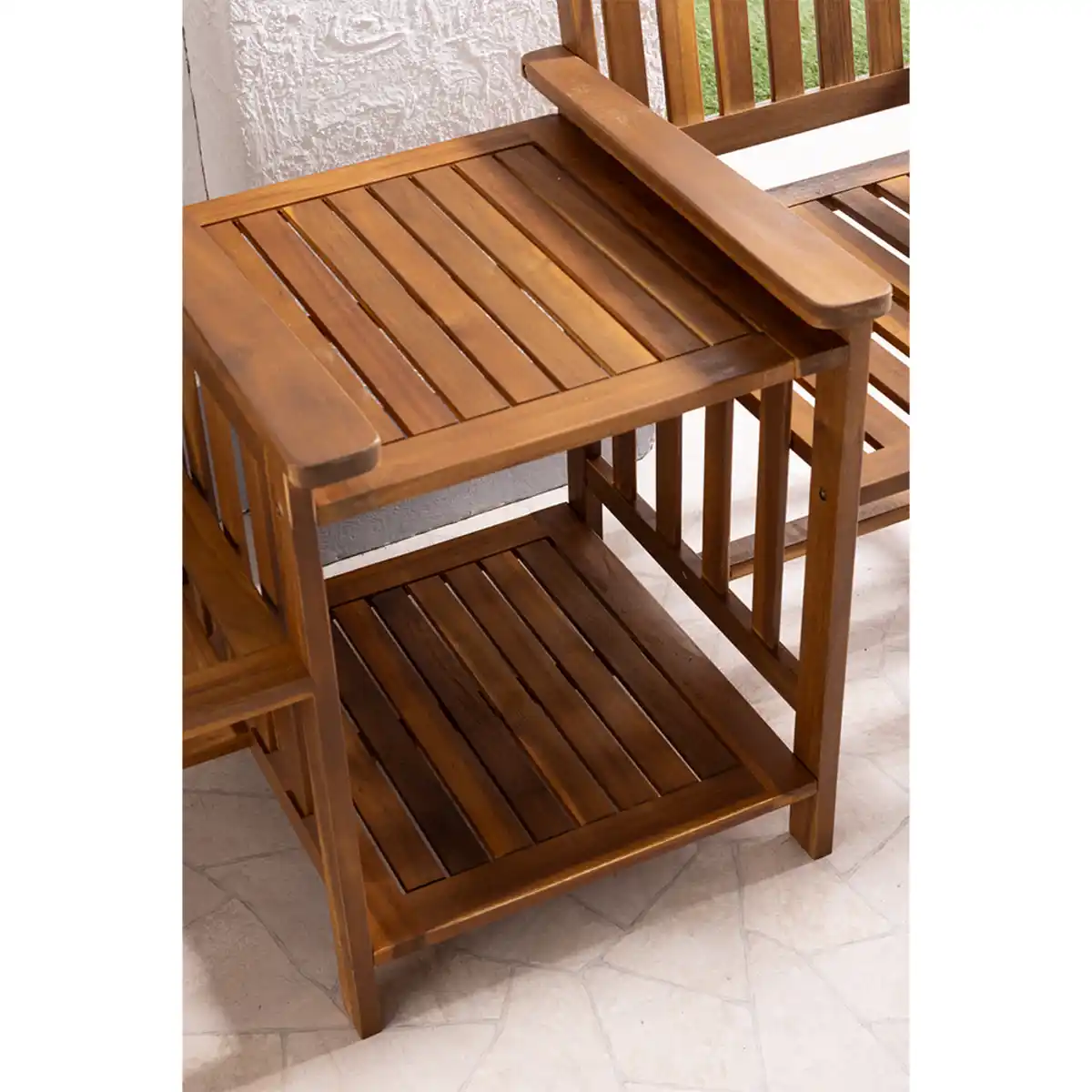 Bild 3 von 2-Sitzer-Gartenbank mit Beistelltisch klappbar aus Akazienholz, ca. 163 x 63 x 91 cm - Braun