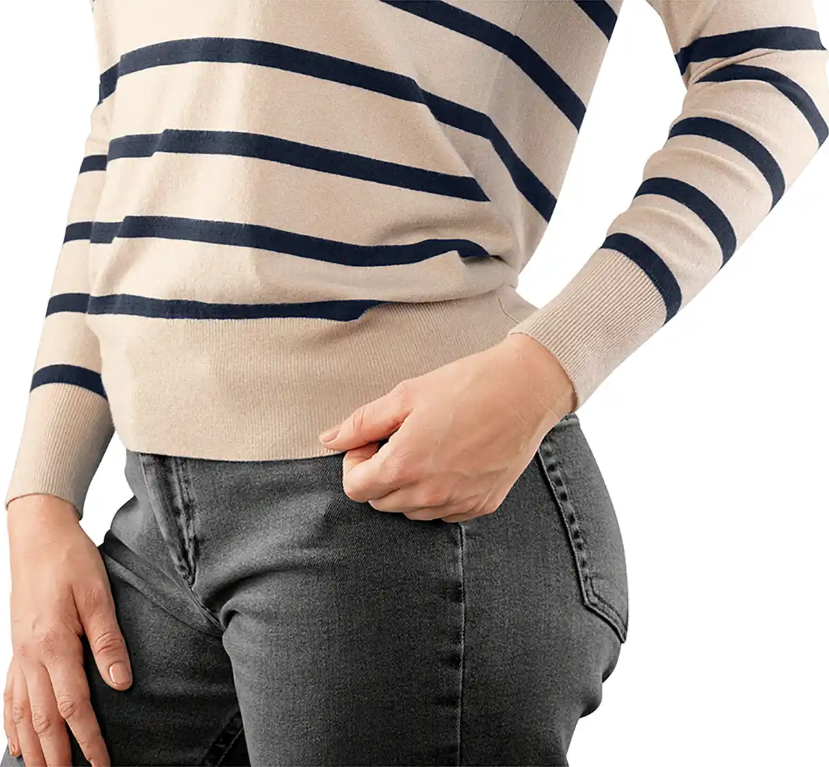 Bild 2 von IDEENWELT Strickshirt Streifen off-white/dunkelblau Gr. M