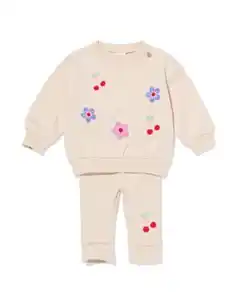 Babybekleidungsset aus Sweatstoff, Blumen ecru
