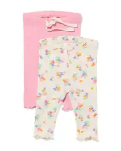 Babyleggings mit Rippenstruktur, Blumen – 2 Stück ecru