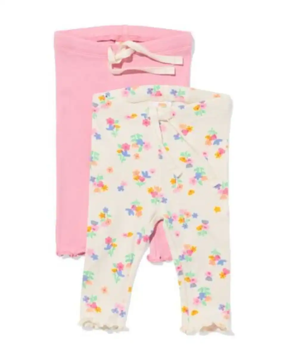 Bild 1 von Babyleggings mit Rippenstruktur, Blumen – 2 Stück ecru
