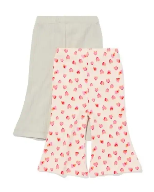 Bild 2 von Babyleggings, ausgestellte Passform, gerippt, Spitze, Herzen – 2 Stück hellgrün