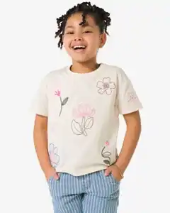 Kinder-T-Shirt, Jersey, geblümt ecru